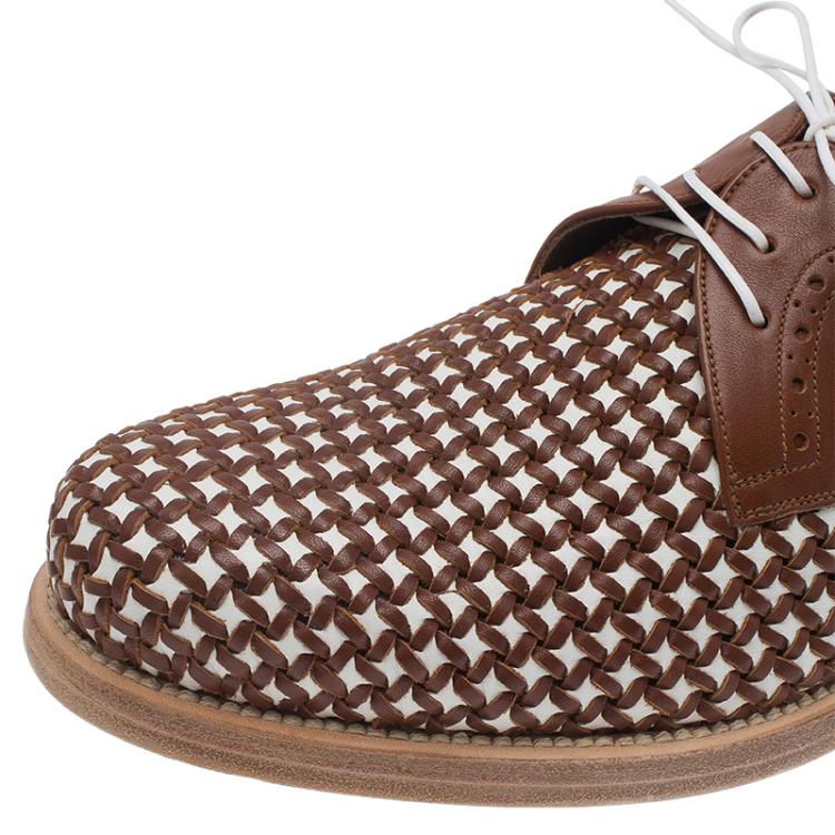 Pre Owned Salvatore Ferragamo Brown Woven Leather Bario Oxfords Size 43.5