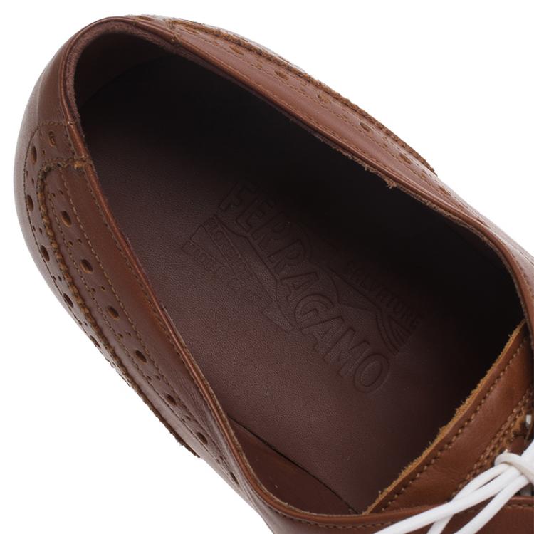 Pre Owned Salvatore Ferragamo Brown Woven Leather Bario Oxfords Size 43.5