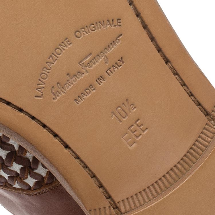Pre Owned Salvatore Ferragamo Brown Woven Leather Bario Oxfords Size 43.5