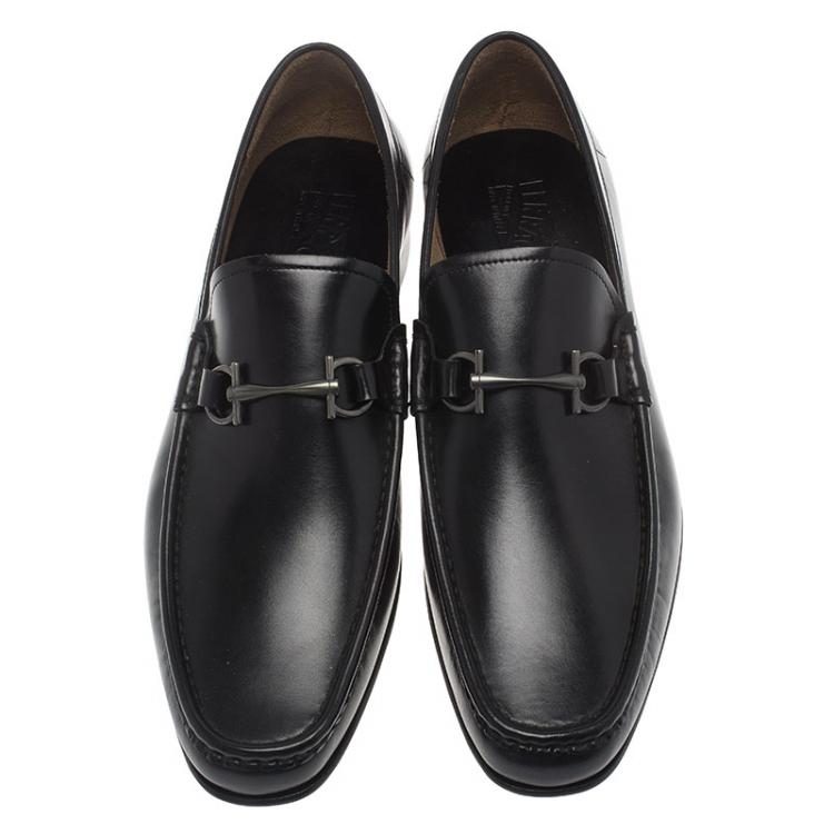 Pre Owned Salvatore Ferragamo Black Leather Maurice Gancio Bit Loafers Size 44.5