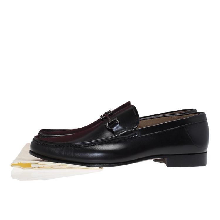 Pre Owned Salvatore Ferragamo Black Leather Maurice Gancio Bit Loafers Size 44.5