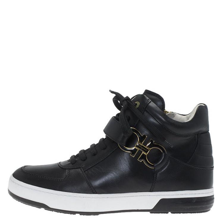 Pre Owned Salvatore Ferragamo Black Leather Nayon Gancio High Top Sneakers Size 41