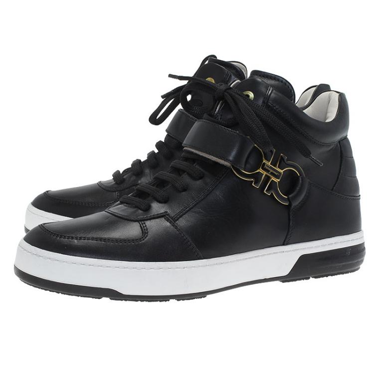 Pre Owned Salvatore Ferragamo Black Leather Nayon Gancio High Top Sneakers Size 41