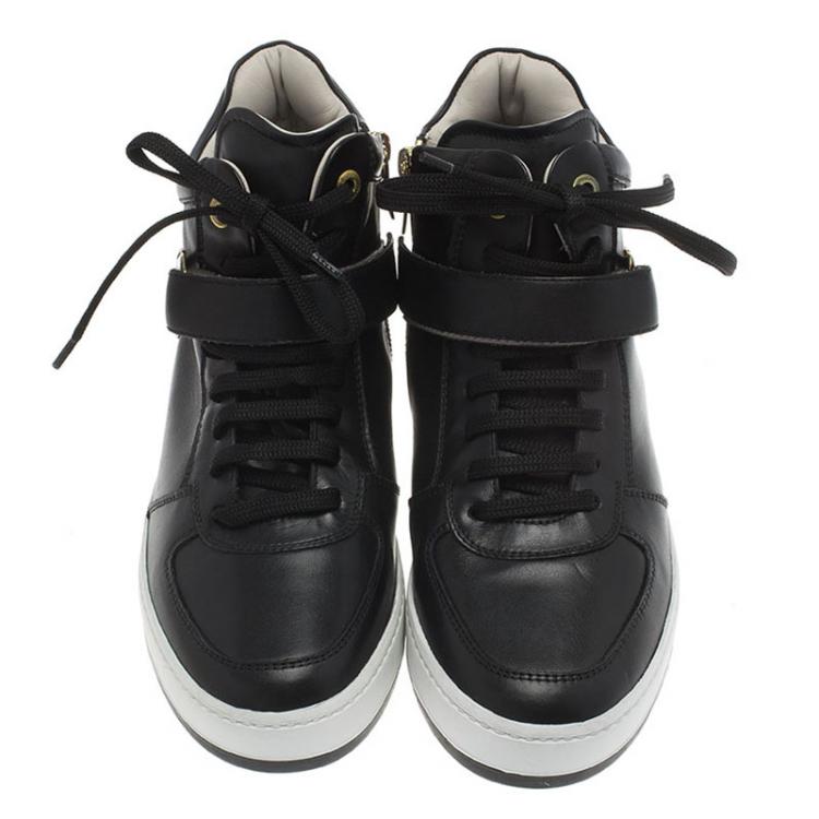 Pre Owned Salvatore Ferragamo Black Leather Nayon Gancio High Top Sneakers Size 41