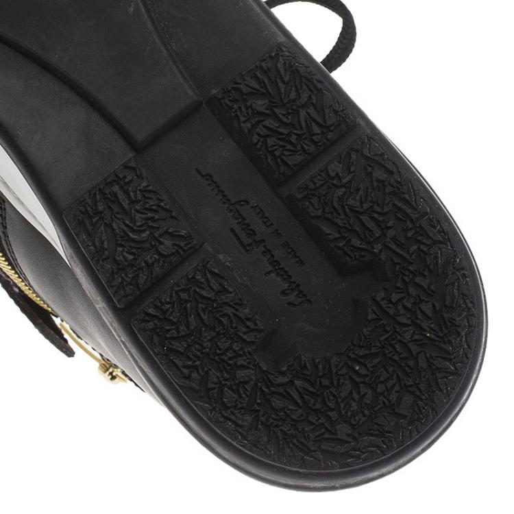 Pre Owned Salvatore Ferragamo Black Leather Nayon Gancio High Top Sneakers Size 41