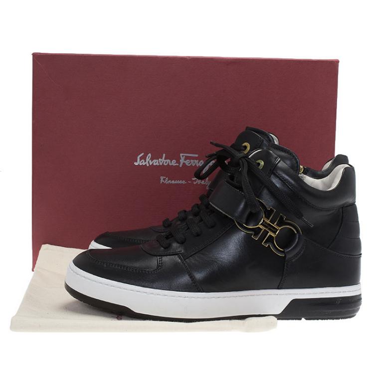 Pre Owned Salvatore Ferragamo Black Leather Nayon Gancio High Top Sneakers Size 41