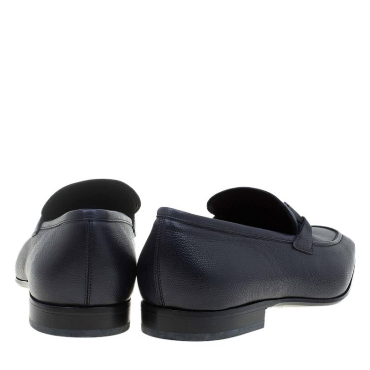 Pre Owned Salvatore Ferragamo Navy Blue Leather Manfredi Gancio Bit Loafers Size 43.5