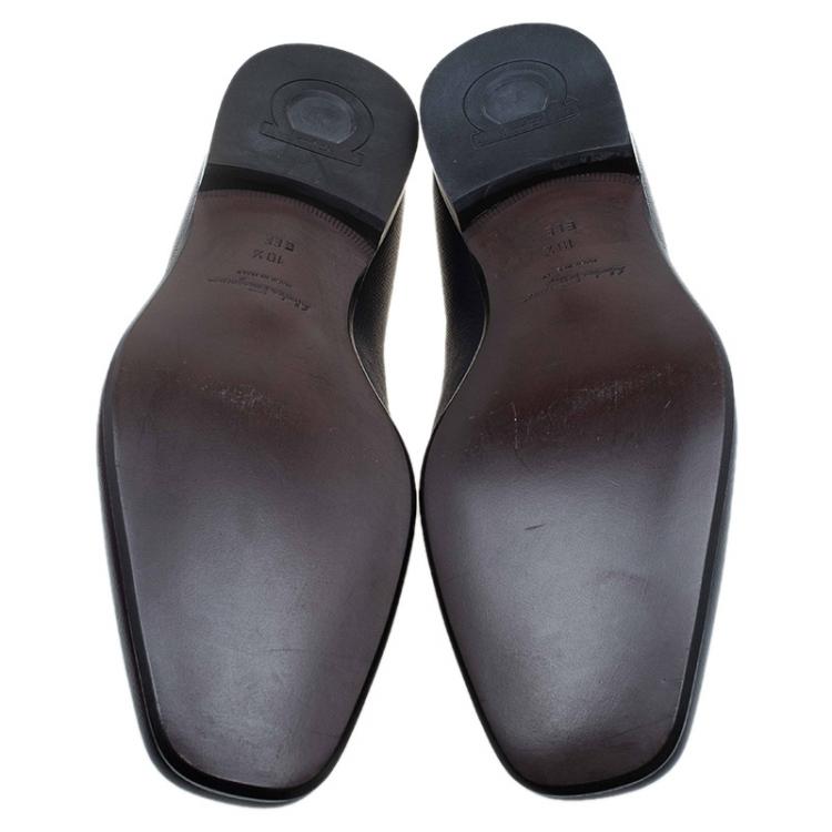 Pre Owned Salvatore Ferragamo Navy Blue Leather Manfredi Gancio Bit Loafers Size 43.5