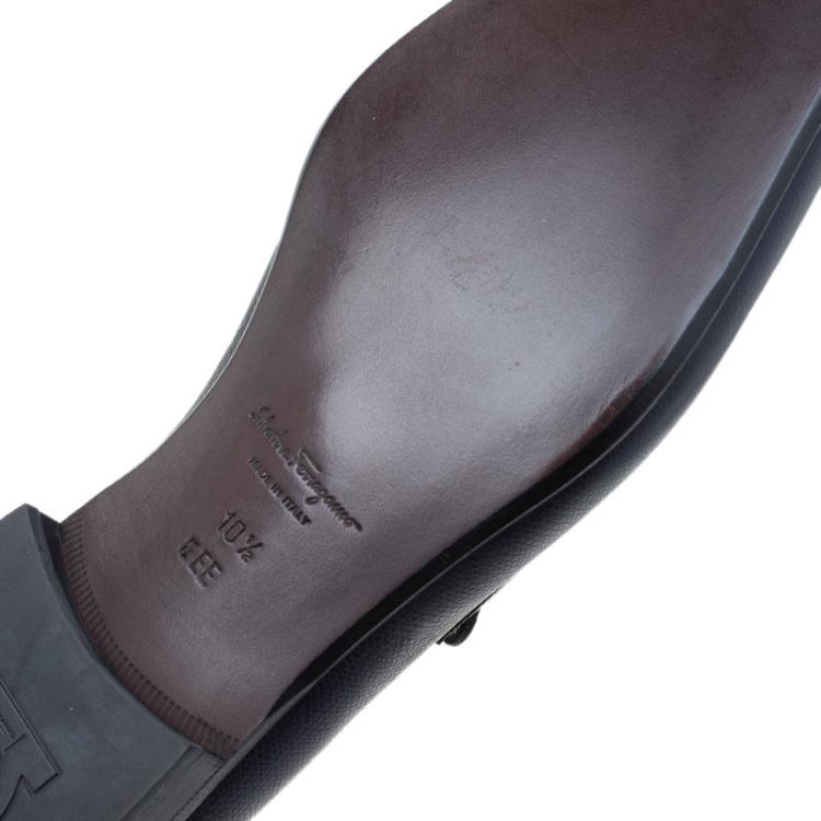 Pre Owned Salvatore Ferragamo Navy Blue Leather Manfredi Gancio Bit Loafers Size 43.5