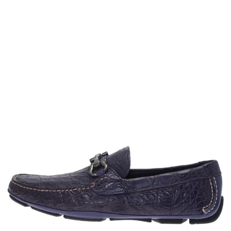 Pre Owned Salvatore Ferragamo Purple Alligator Parigi Driving Loafers Size 40.5
