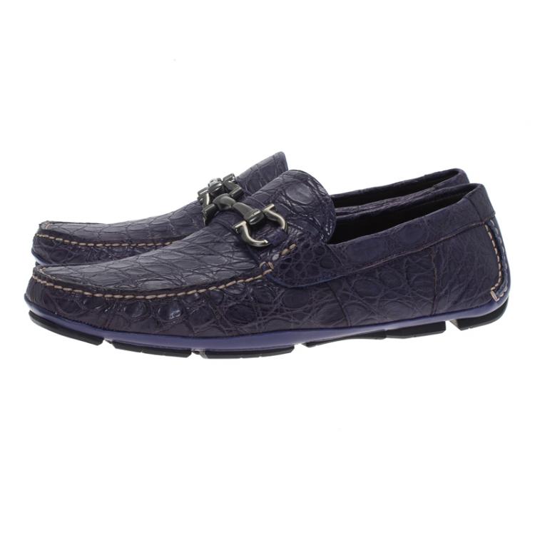 Pre Owned Salvatore Ferragamo Purple Alligator Parigi Driving Loafers Size 40.5