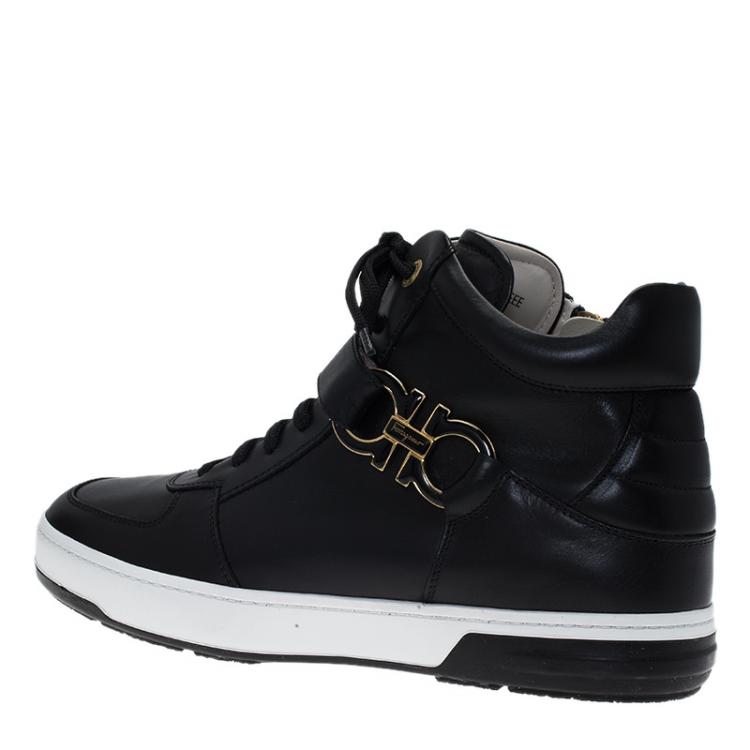Pre Owned Salvatore Ferragamo Black Leather Nayon Gancio High Top Sneakers Size 43