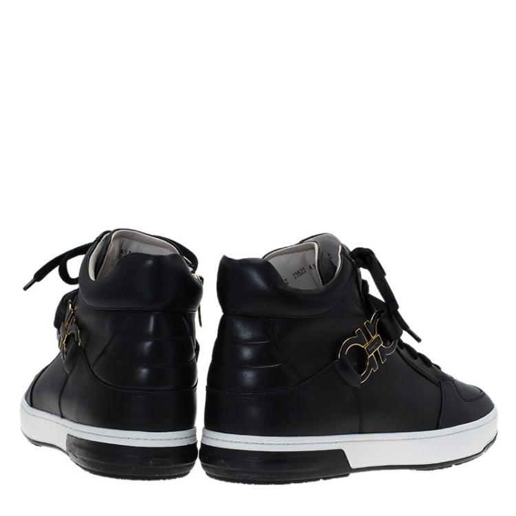 Pre Owned Salvatore Ferragamo Black Leather Nayon Gancio High Top Sneakers Size 43