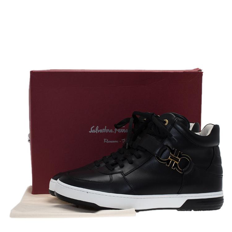 Pre Owned Salvatore Ferragamo Black Leather Nayon Gancio High Top Sneakers Size 43