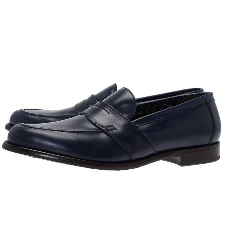 Pre Owned Salvatore Ferragamo Navy Blue Leather Penny Loafers Size 44