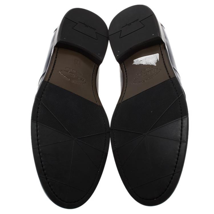 Pre Owned Salvatore Ferragamo Navy Blue Leather Penny Loafers Size 44