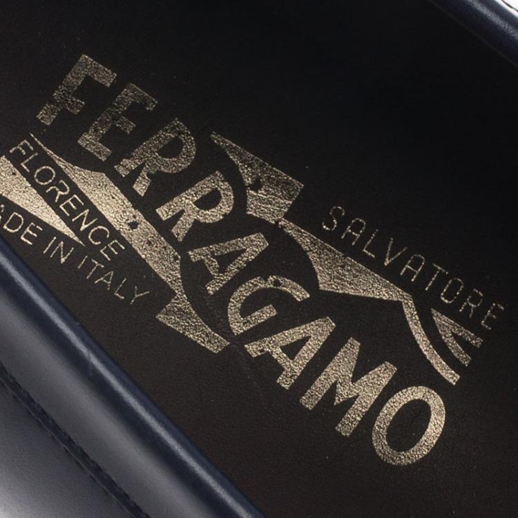 Pre Owned Salvatore Ferragamo Navy Blue Leather Penny Loafers Size 44