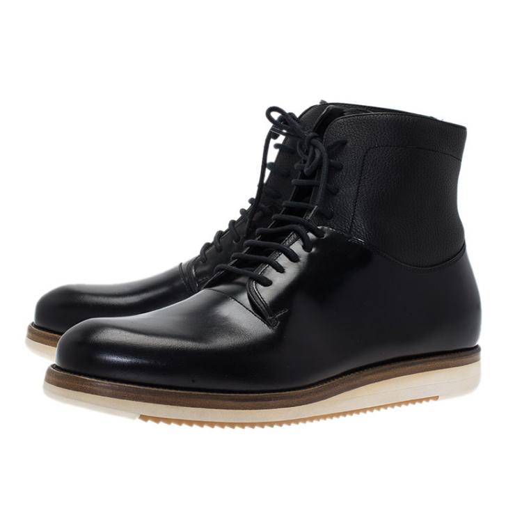 Pre Owned Salvatore Ferragamo Black Leather Mito Lace up Sneaker Boots Size 44