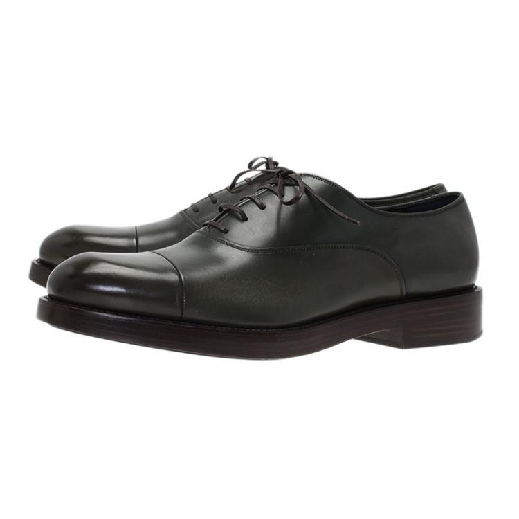 Pre Owned Salvatore Ferragamo Olive Green Leather Pride Oxfords Size 43