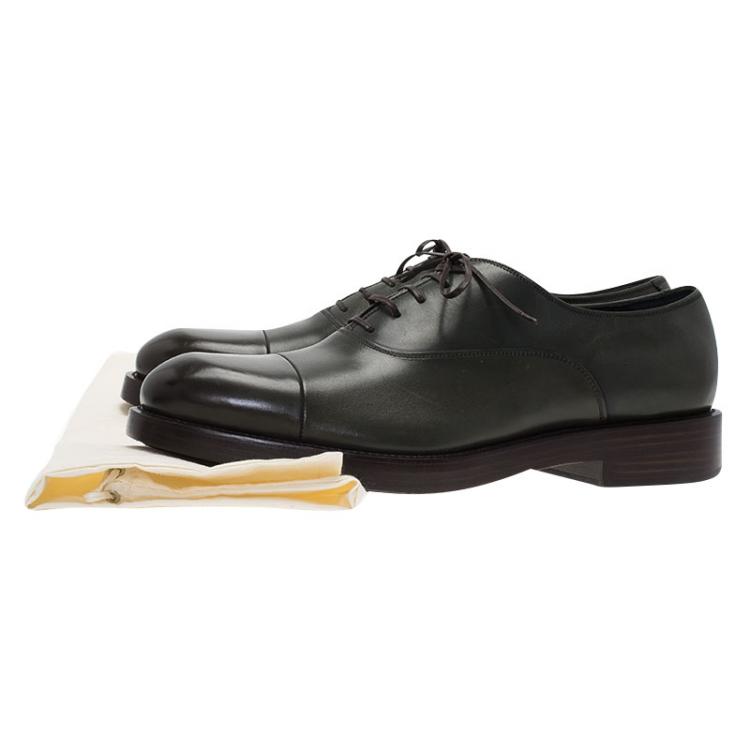 Pre Owned Salvatore Ferragamo Olive Green Leather Pride Oxfords Size 43