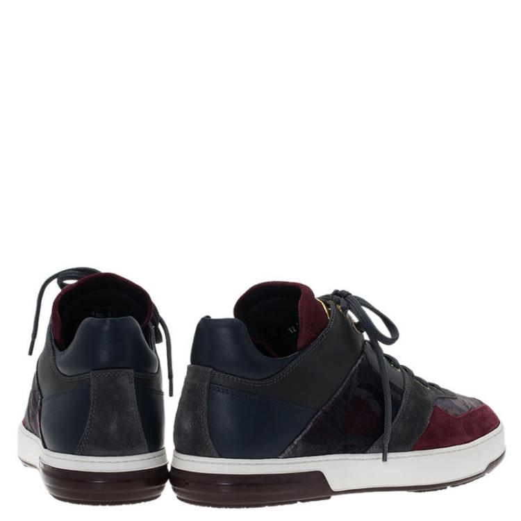 Pre Owned Salvatore Ferragamo Tricolor Leather And Suede Monroe Sneakers Size 44