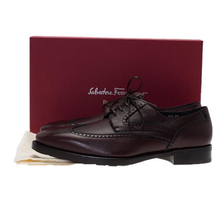 Pre Owned Salvatore Ferragamo Burgundy Leather Marciano Wing Tip Derby Size 43.5
