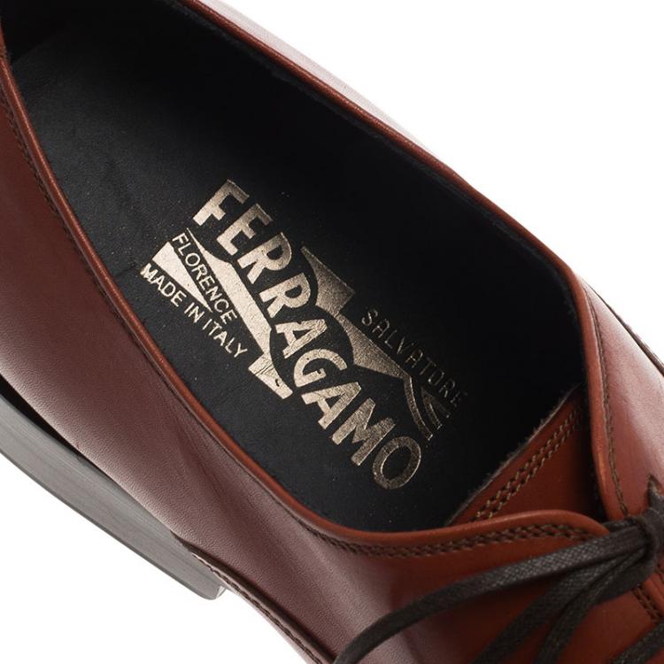 Pre Owned Salvatore Ferragamo Brown Leather Pride Oxfords Size 43