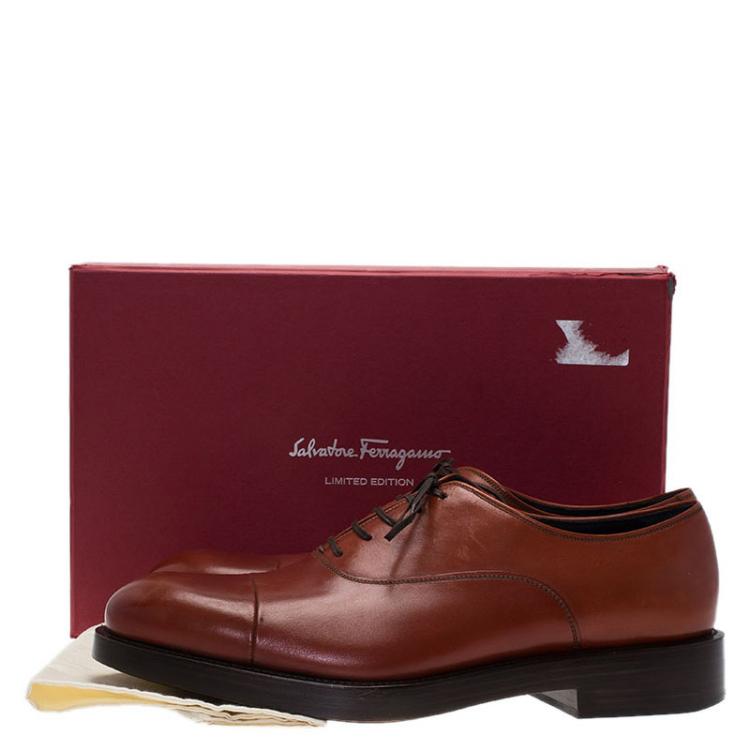 Pre Owned Salvatore Ferragamo Brown Leather Pride Oxfords Size 43