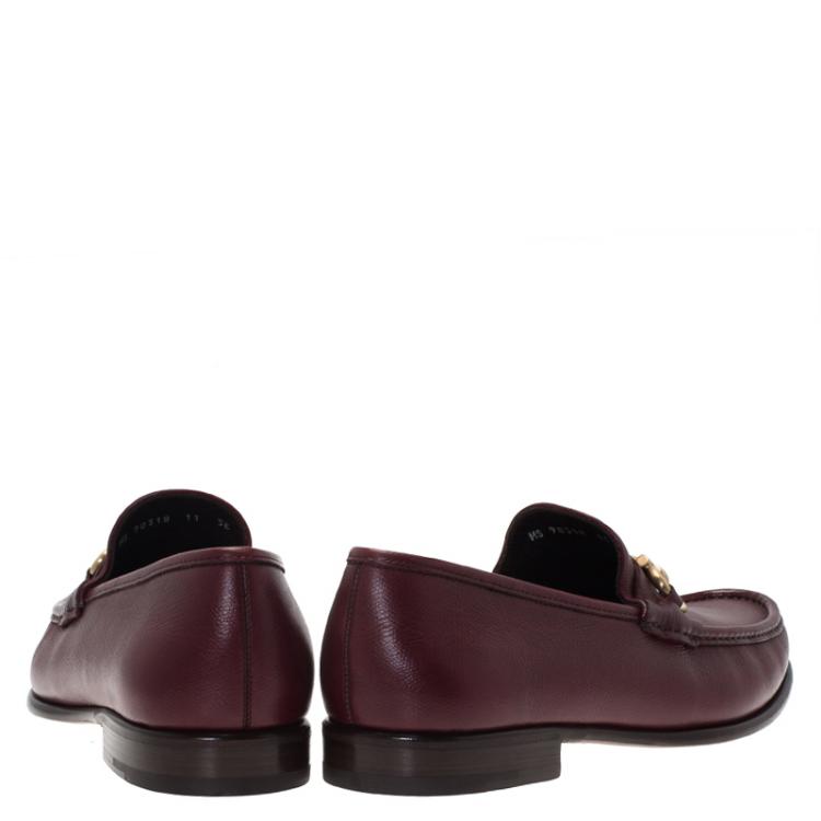 Pre Owned Salvatore Ferragamo Burgundy Leather Mason Gancio Bit Loafers Size 44