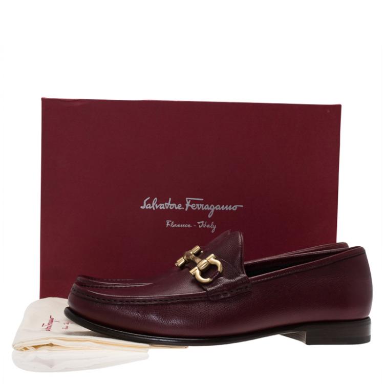 Pre Owned Salvatore Ferragamo Burgundy Leather Mason Gancio Bit Loafers Size 44