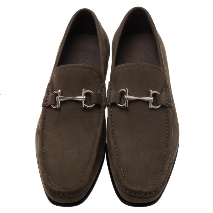 Pre Owned Salvatore Ferragamo Grey Suede Maurice Gancio Bit Loafers Size 41.5
