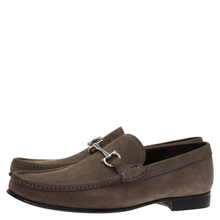 Pre Owned Salvatore Ferragamo Grey Suede Maurice Gancio Bit Loafers Size 41.5