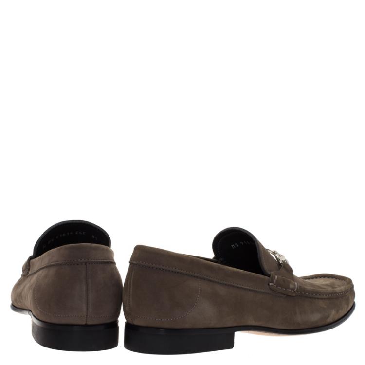 Pre Owned Salvatore Ferragamo Grey Suede Maurice Gancio Bit Loafers Size 41.5
