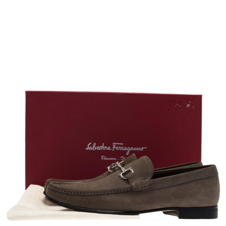 Pre Owned Salvatore Ferragamo Grey Suede Maurice Gancio Bit Loafers Size 41.5