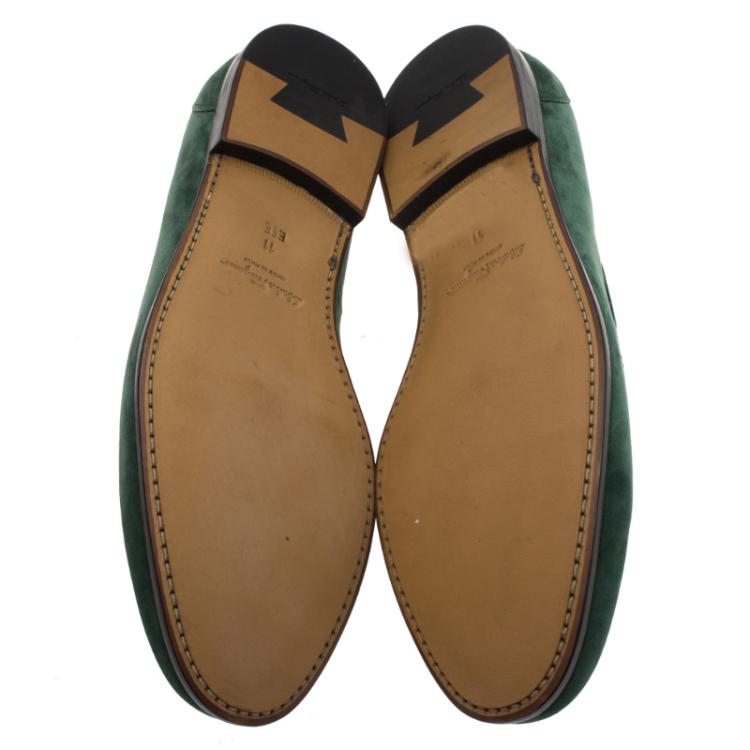 Pre Owned Salvatore Ferragamo Green Suede Loreno Tassel Loafers Size 44