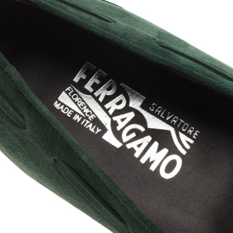 Pre Owned Salvatore Ferragamo Green Suede Loreno Tassel Loafers Size 44