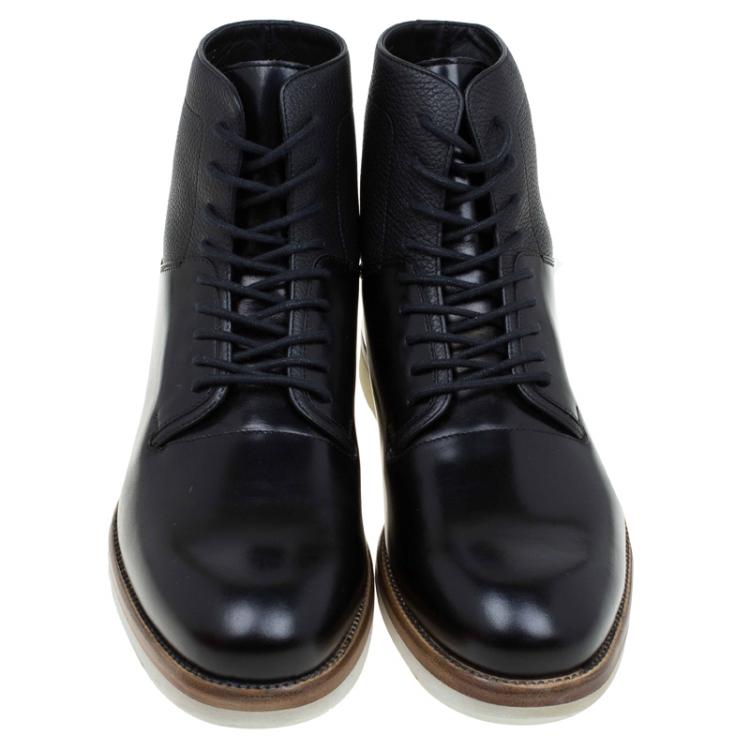 Pre Owned Salvatore Ferragamo Black Leather Mito Lace up Sneaker Boots Size 43.5