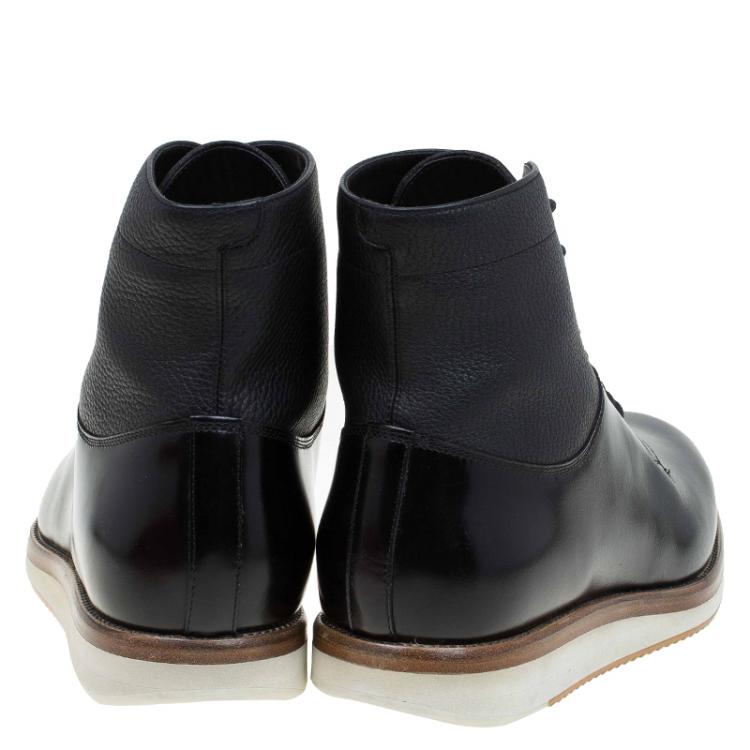 Pre Owned Salvatore Ferragamo Black Leather Mito Lace up Sneaker Boots Size 43.5