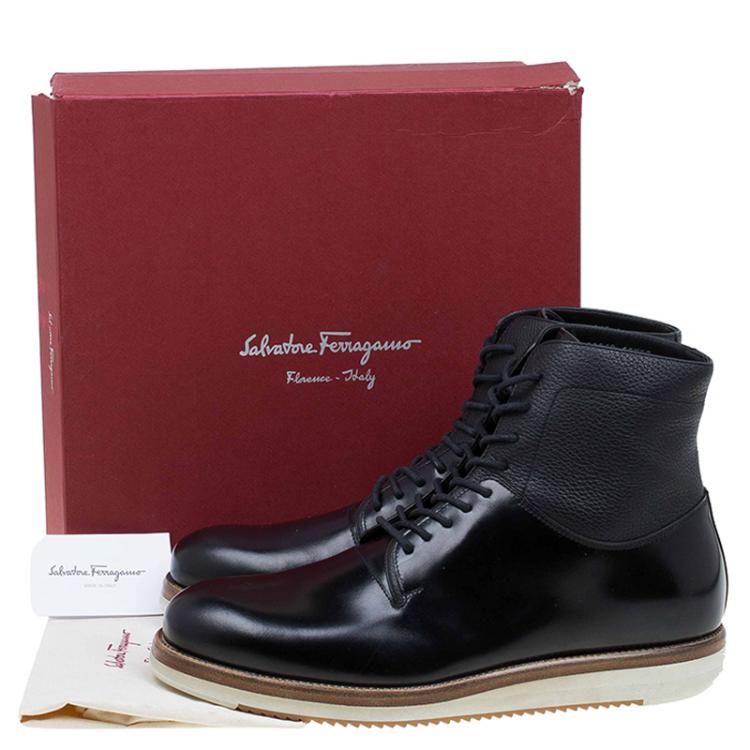 Pre Owned Salvatore Ferragamo Black Leather Mito Lace up Sneaker Boots Size 43.5