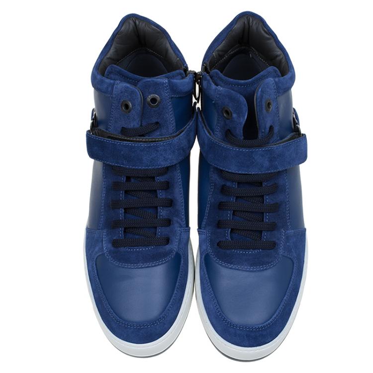 Pre Owned Salvatore Ferragamo Blue Suede Nayon Gancio High Top Sneakers Size 43.5