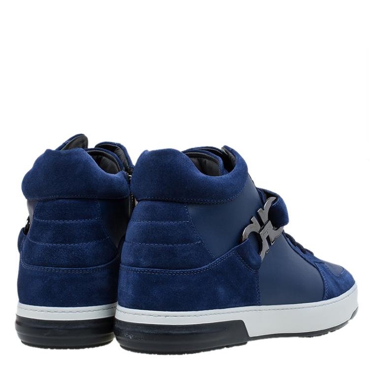 Pre Owned Salvatore Ferragamo Blue Suede Nayon Gancio High Top Sneakers Size 43.5