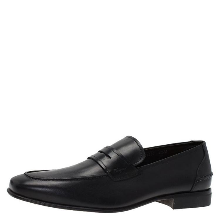 مملوكة مسبقًا Salvatore Ferragamo Black Leather Napoleone Penny Loafers Size 42.5