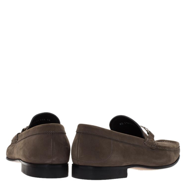 مملوكة مسبقًا Salvatore Ferragamo Brown Nubuck Maurice Gancio Bit Loafers Size 43
