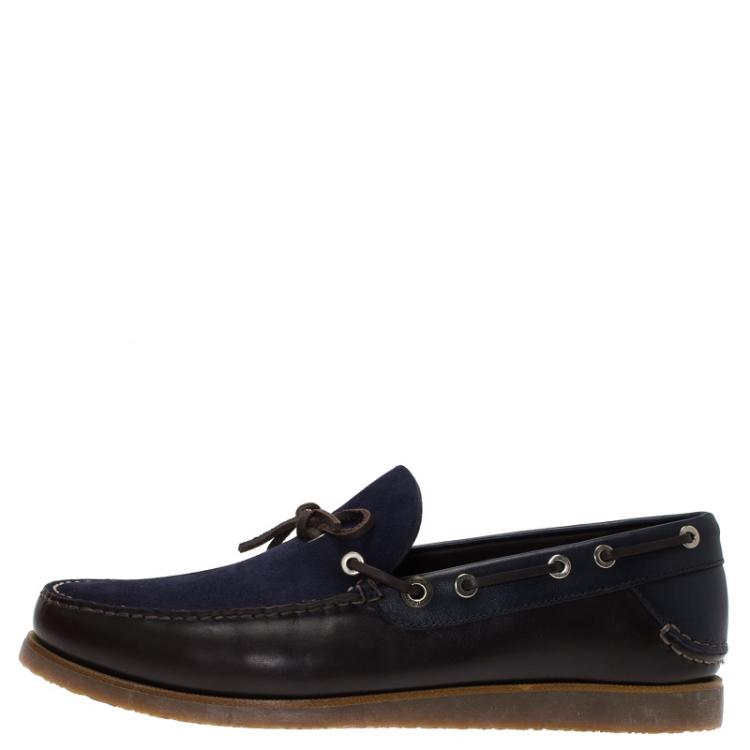 مملوكة مسبقًا Salvatore Ferragamo Blue Leather and Suede Manila Bow Loafers Size 41