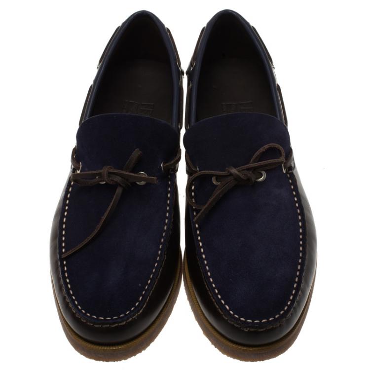 مملوكة مسبقًا Salvatore Ferragamo Blue Leather and Suede Manila Bow Loafers Size 41