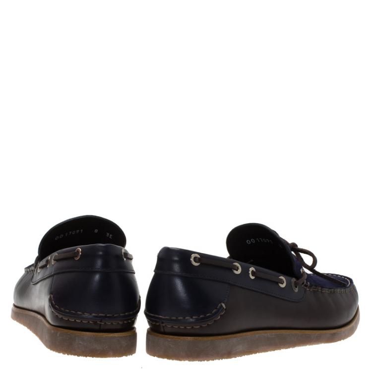 مملوكة مسبقًا Salvatore Ferragamo Blue Leather and Suede Manila Bow Loafers Size 41