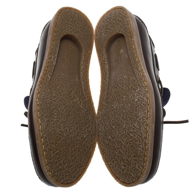 مملوكة مسبقًا Salvatore Ferragamo Blue Leather and Suede Manila Bow Loafers Size 41