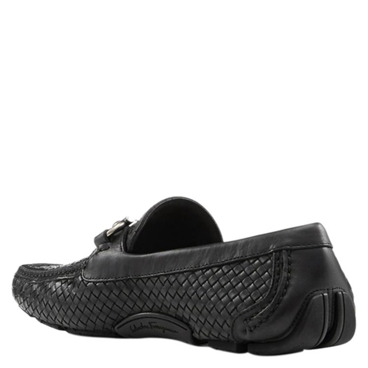 Pre Owned Salvatore Ferragamo Black Woven Leather Parigi Gancio Bit Loafers Size 41.5