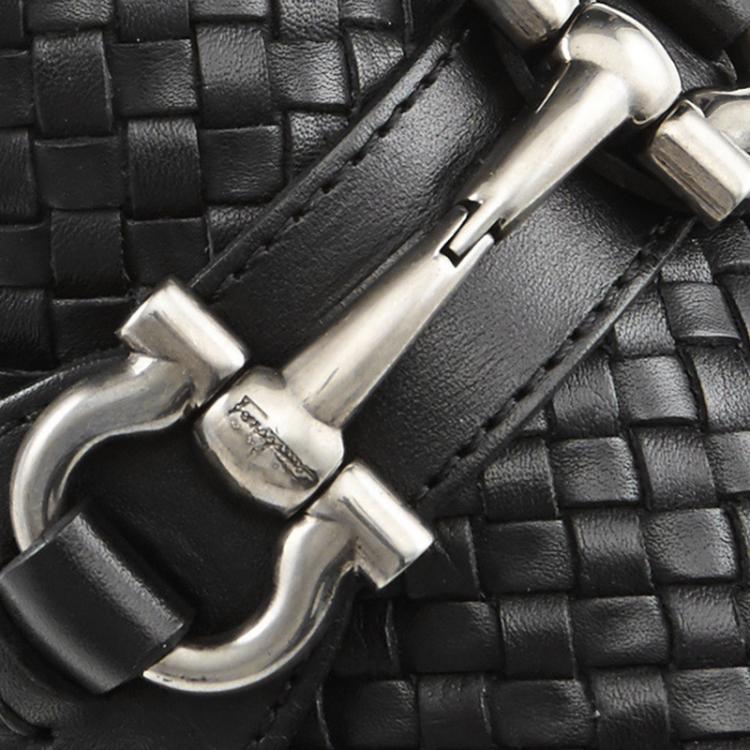 Pre Owned Salvatore Ferragamo Black Woven Leather Parigi Gancio Bit Loafers Size 41.5