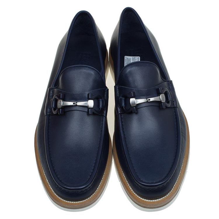 Pre Owned Salvatore Ferragamo Blue Leather Limas Gancini Horsebit Loafers Size 44